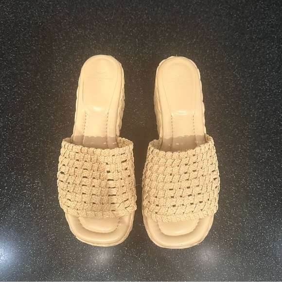 Marc Fisher Woven Tan Slide Sandals - Picture 1 of 6